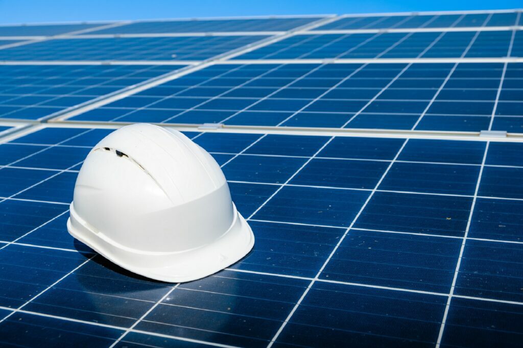 Image showing a hard hat laying on solar cell