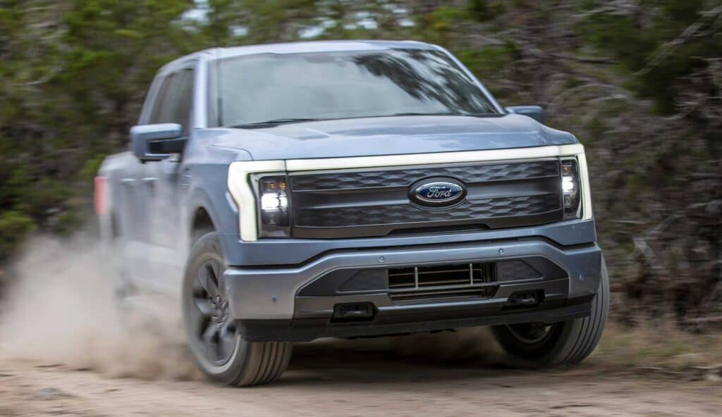 Ford F-150 Lightning doing an offroad power slide drift